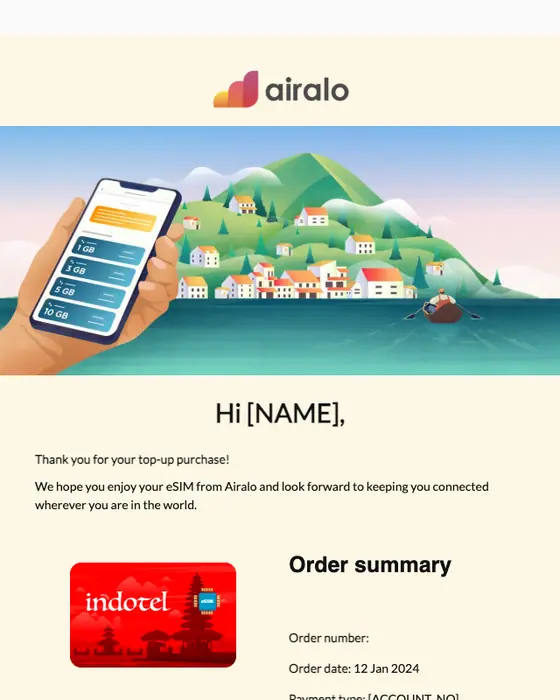 Airalo order confirmation email