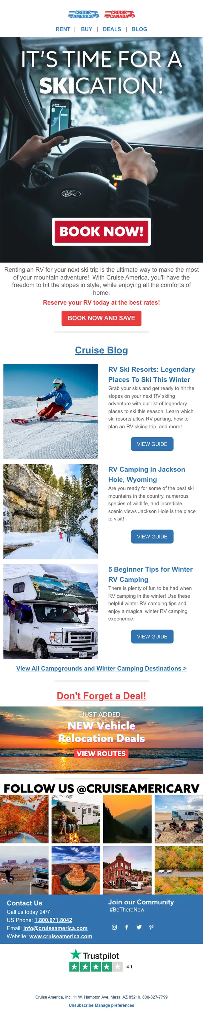 Cruise America promotional email, full length
