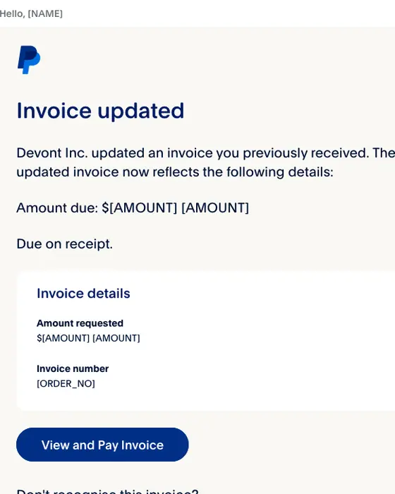 PayPal invoice email