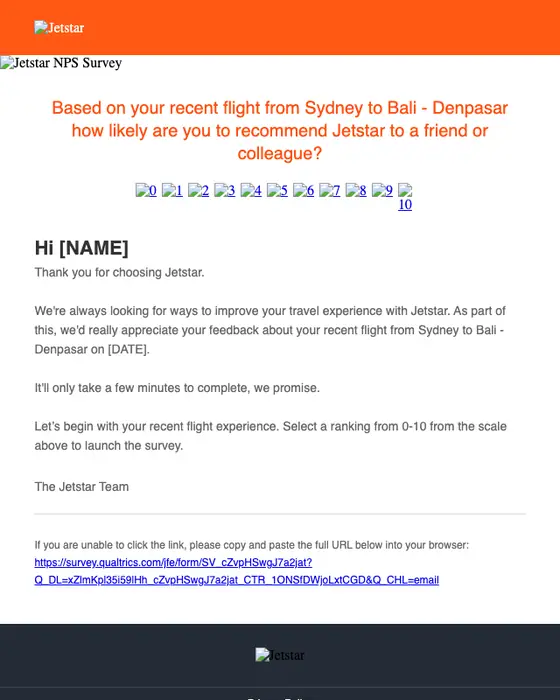 Jetstar survey email