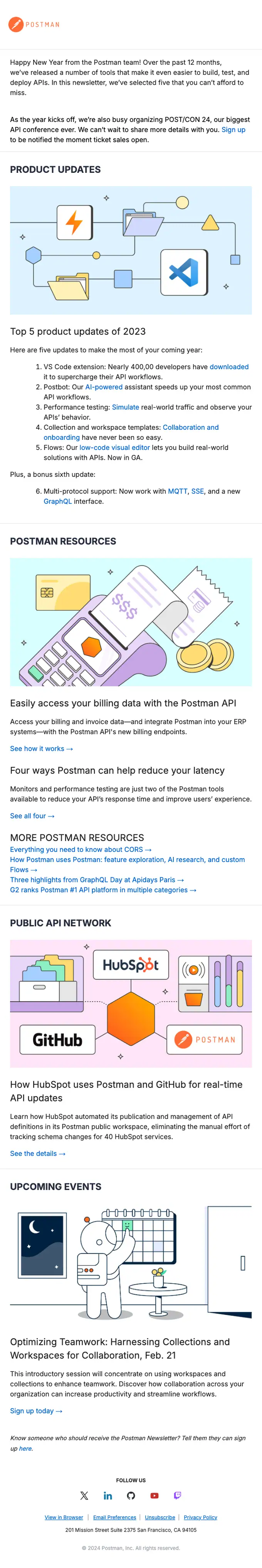 Postman newsletter email, full length