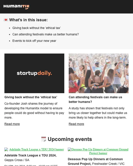 Humanitix newsletter email