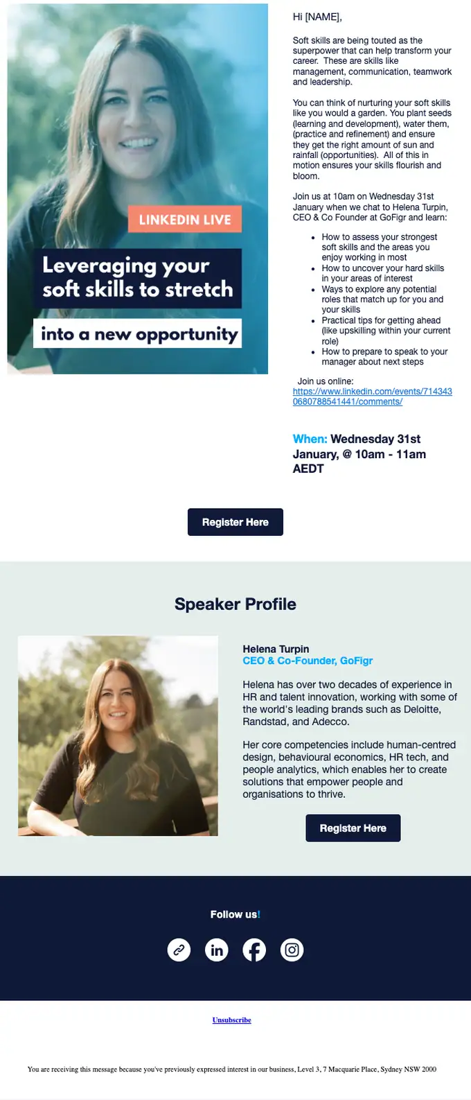 Talenza event invite email, full length