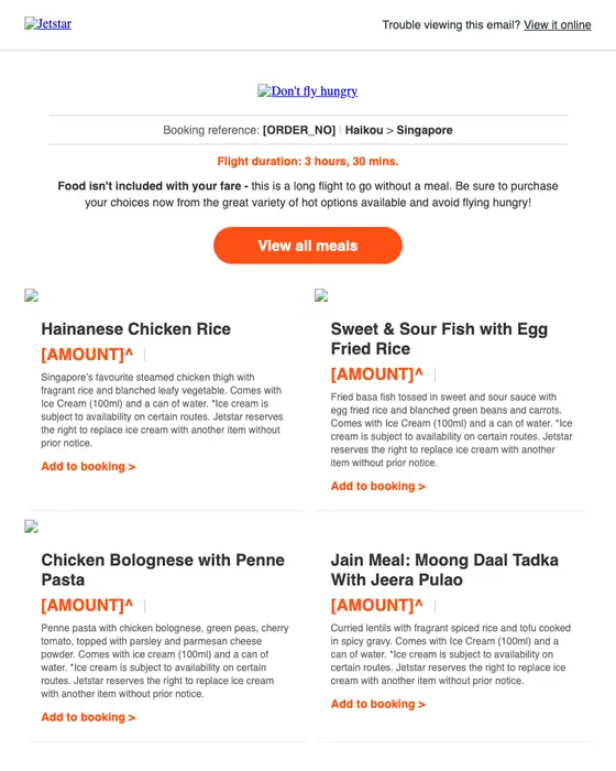 Jetstar Airways order reminder email