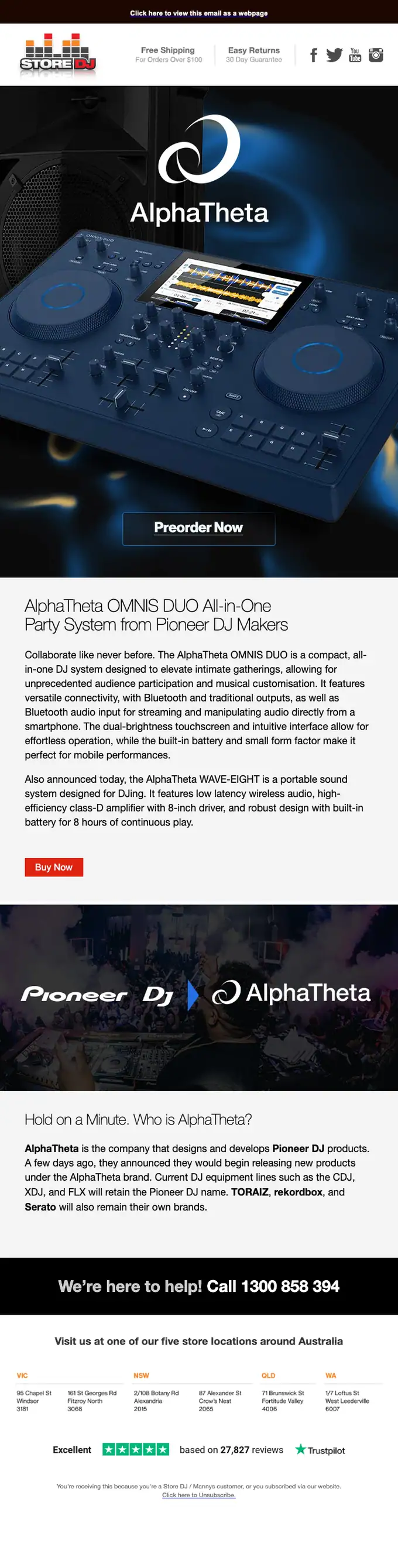 Store DJ product launch email, full length