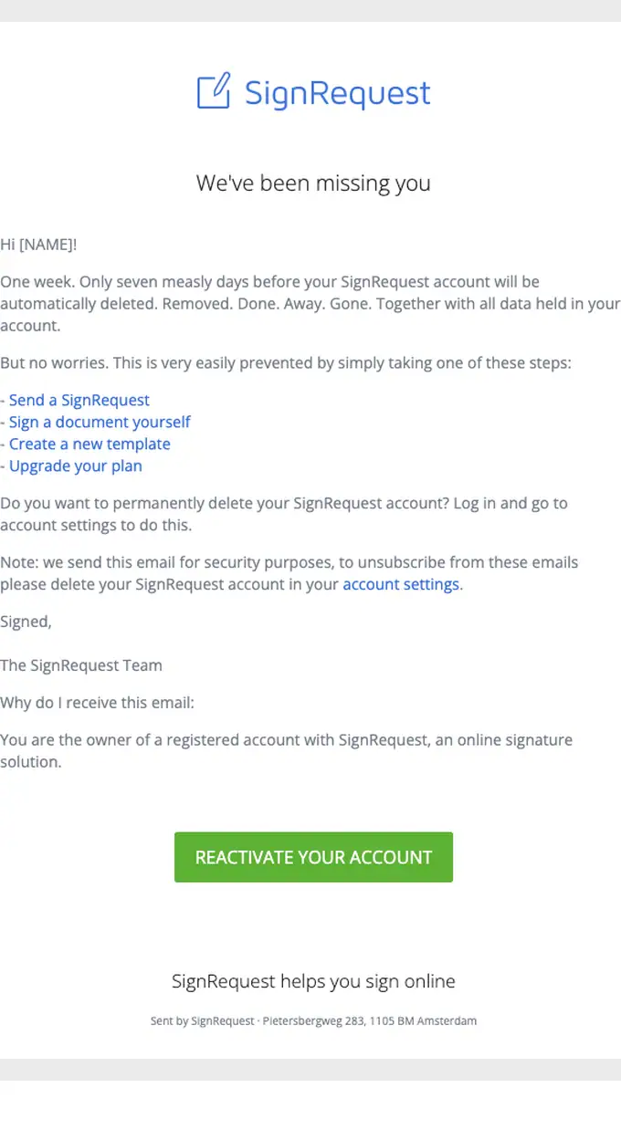 SignRequest expiration notice email, full length