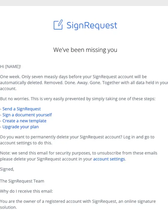 SignRequest expiration notice email