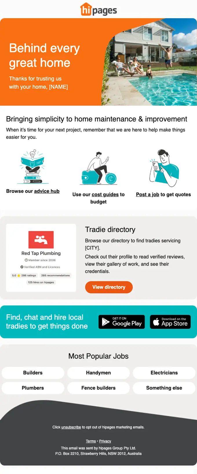 hipages re engagement email, full length
