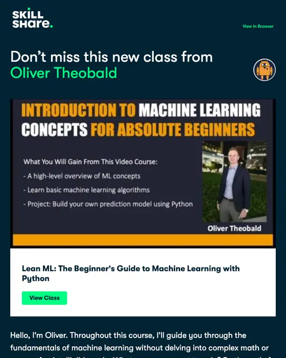 Skillshare newsletter email