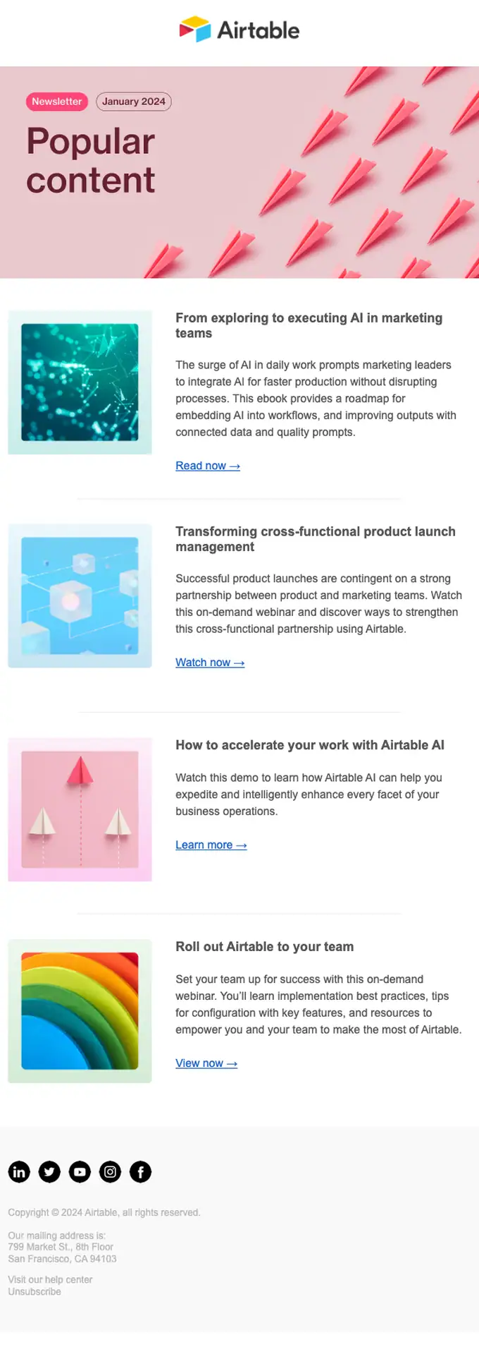 Airtable newsletter email, full length