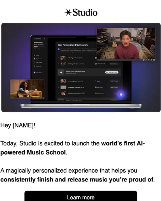 Studio product launch email