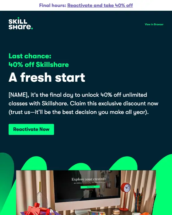 Skillshare discount offer email