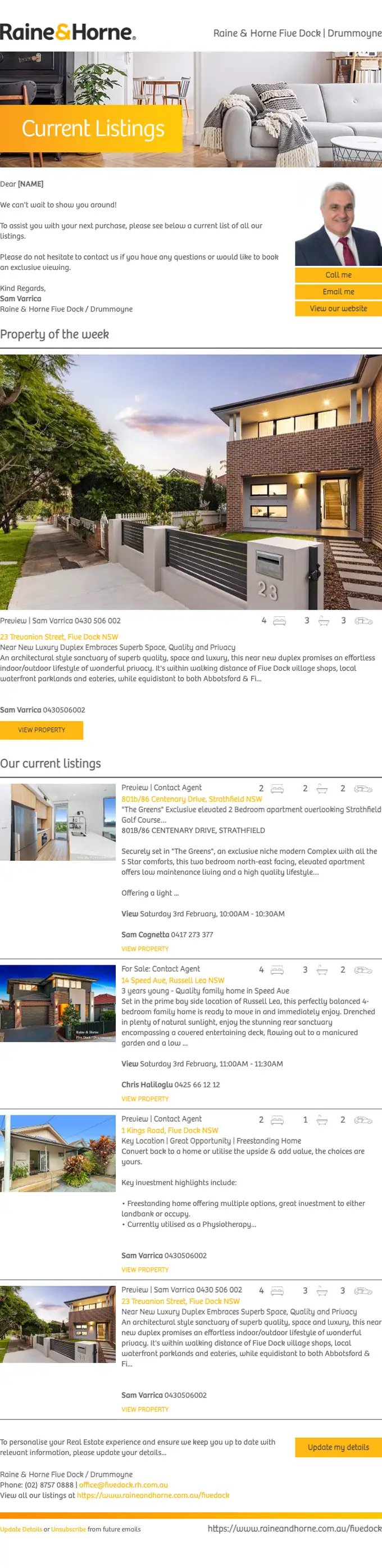 Raine & Horne Five Dock | Drummoyne newsletter email, full length