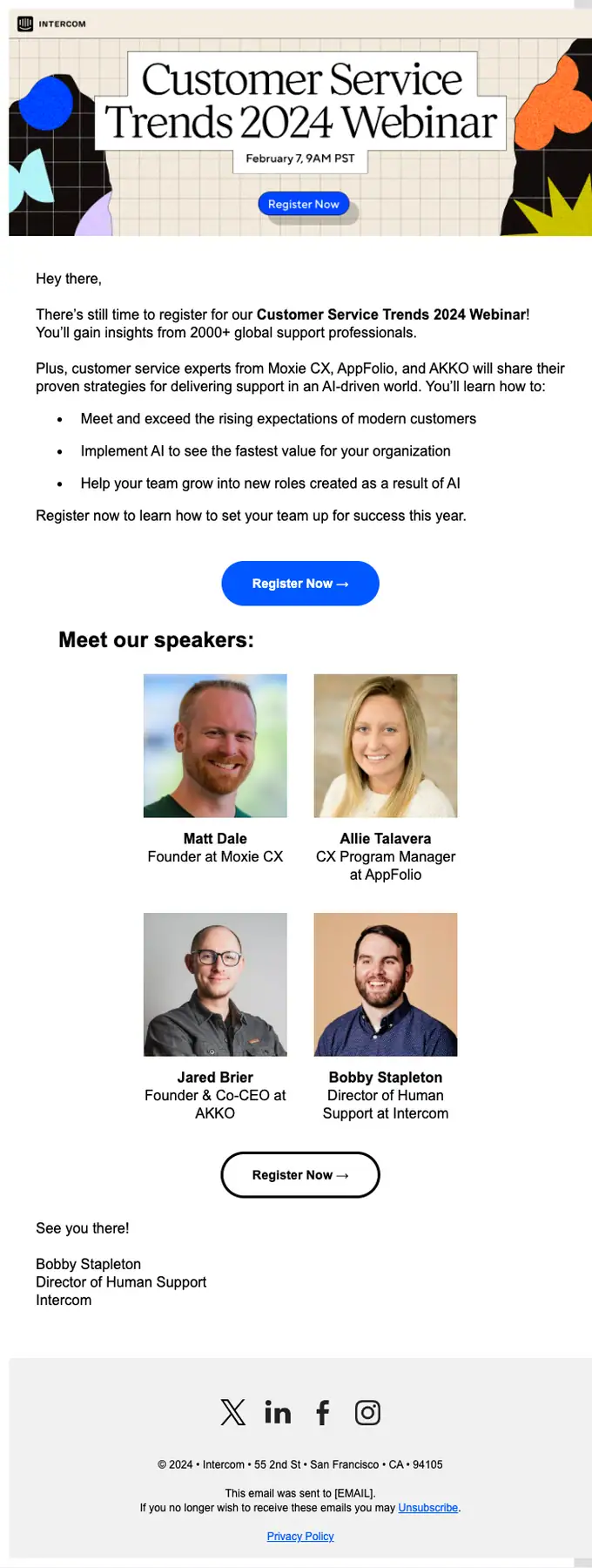 Intercom event invite email, full length