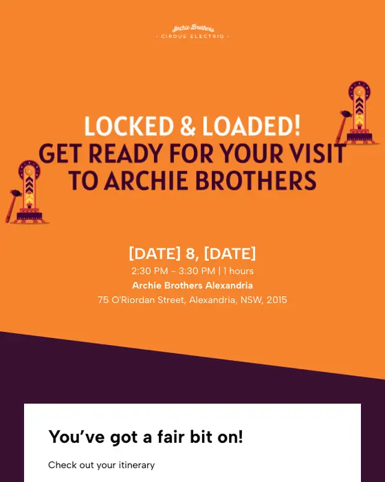 Archie Brothers booking confirmation email