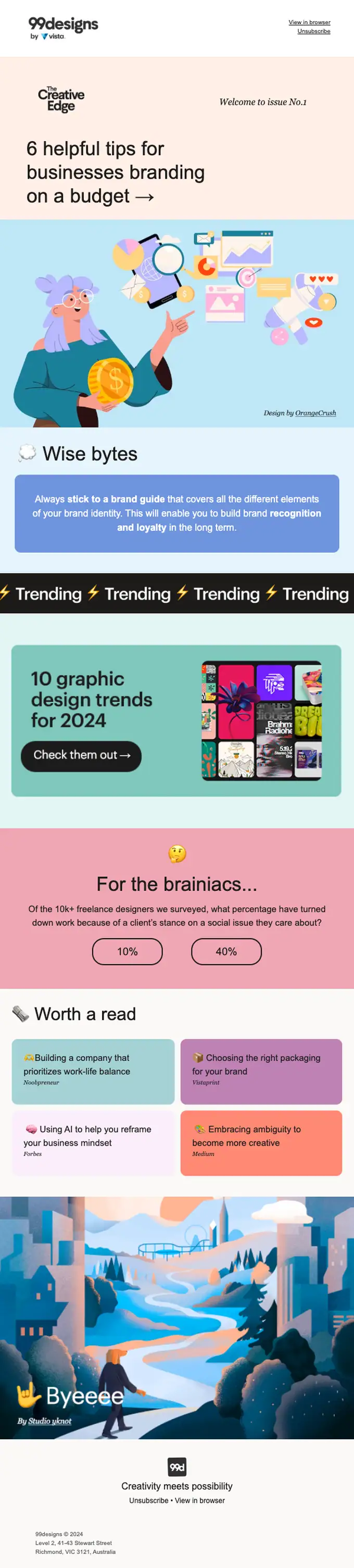 99designs by Vistaprint newsletter email, full length