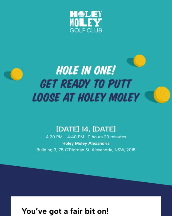 Holey Moley booking confirmation email