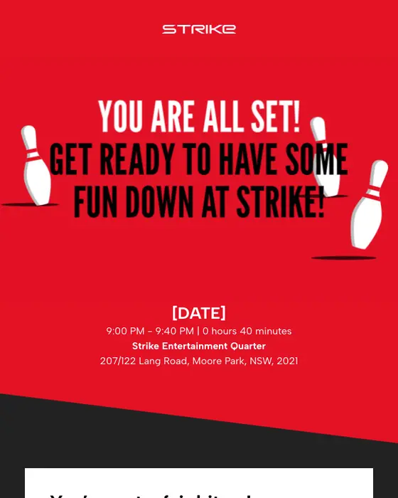 Strike Booking booking confirmation email