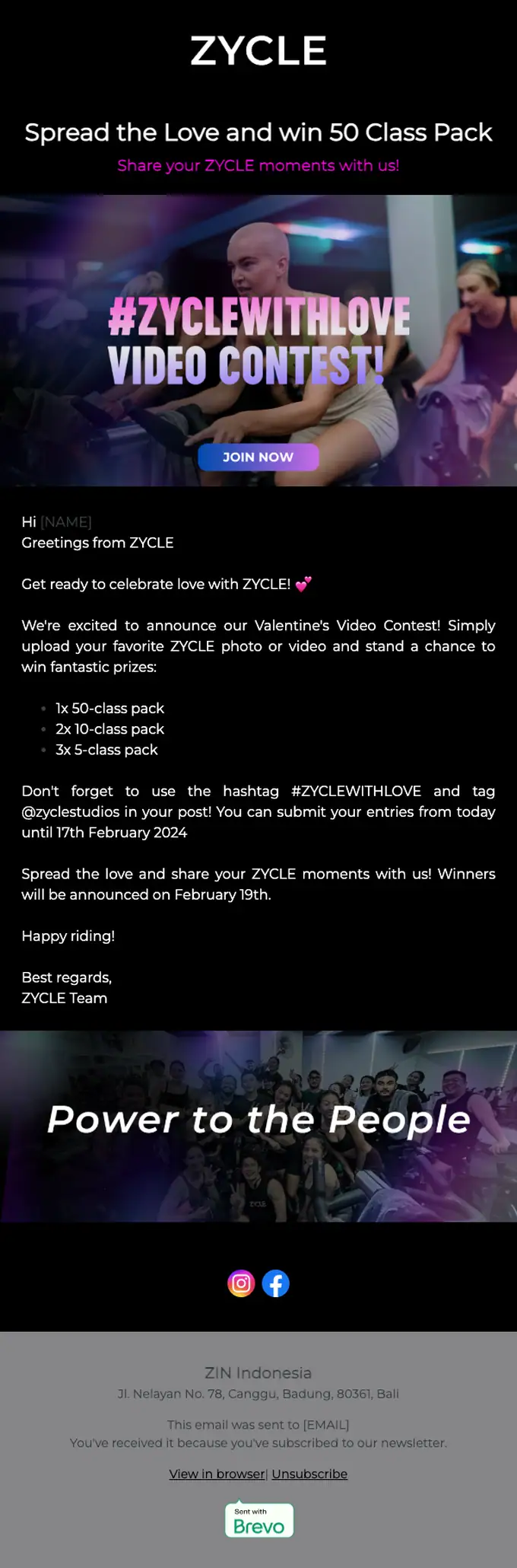 ZYCLE promotional email, full length