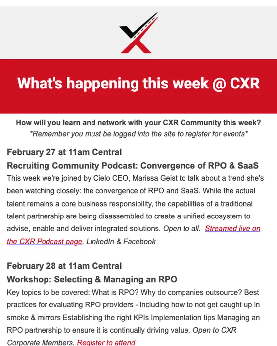 CXR newsletter email