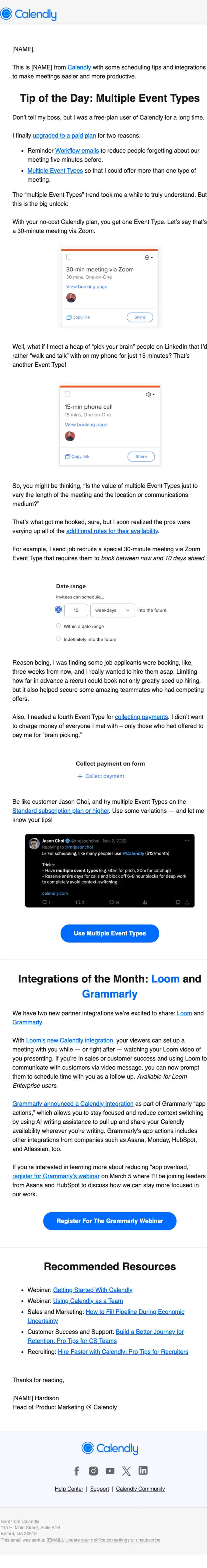Calendly newsletter email, full length