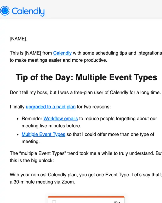 Calendly newsletter email