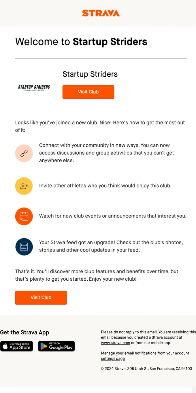 Strava welcome email, full length