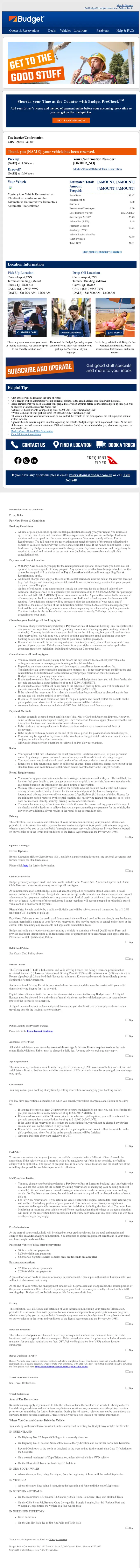 Budget booking confirmation email, full length