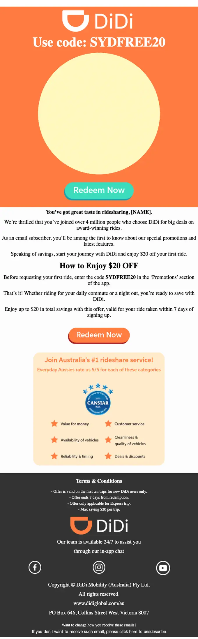DiDi welcome email, full length