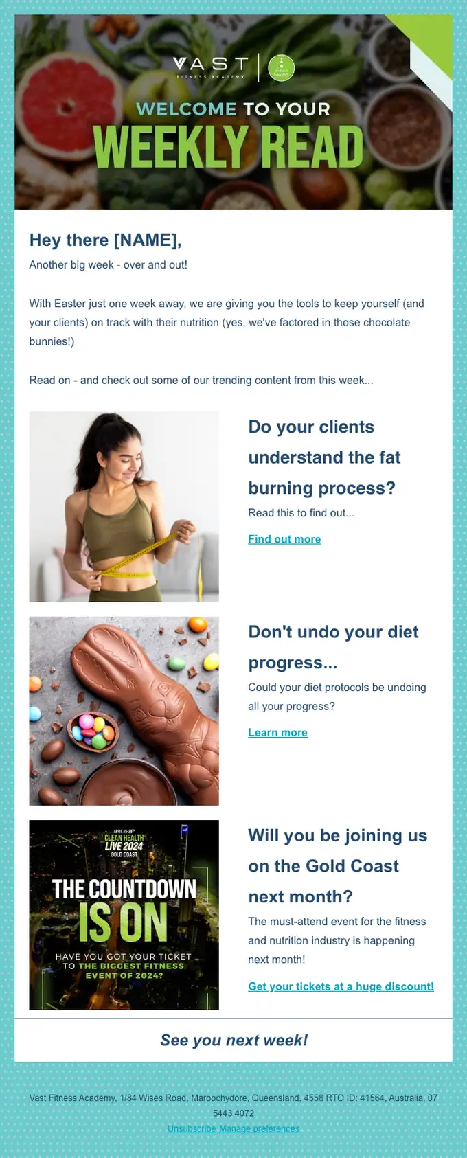 VAST powered by Clean Health newsletter email, full length