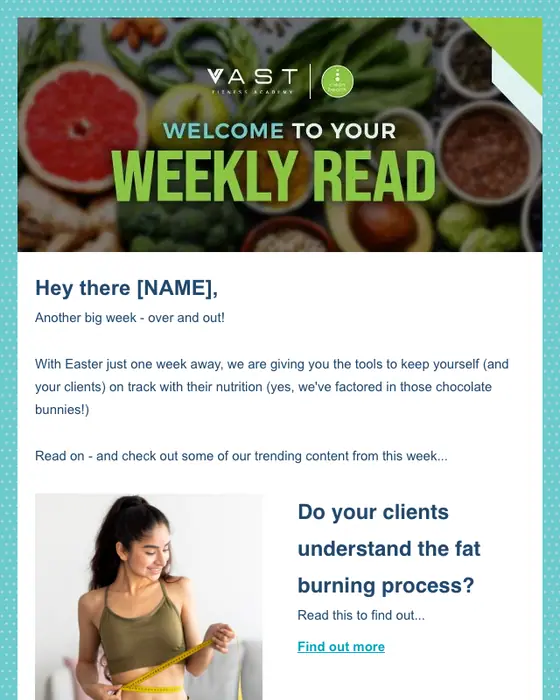 VAST powered by Clean Health newsletter email: Welcome to your first Weekly Read, [NAME]! ✨