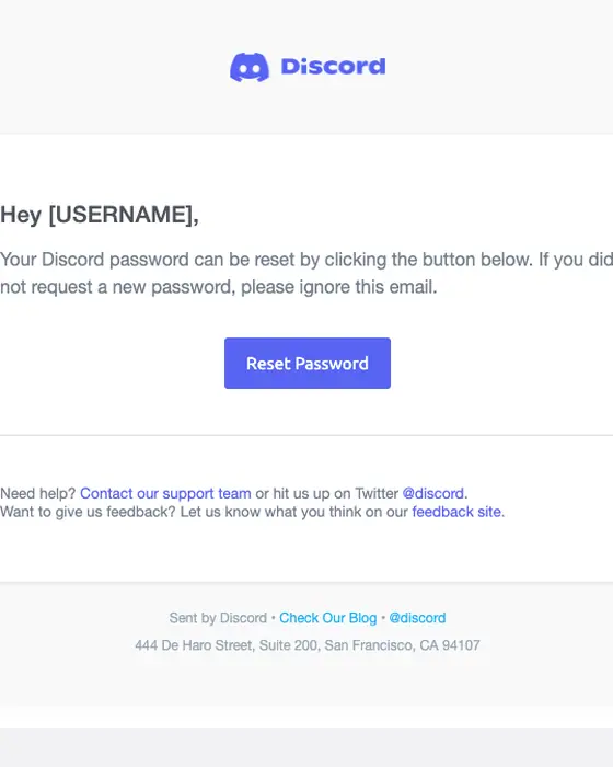 Discord password reset email