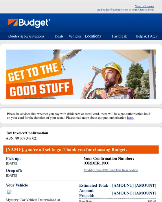 Budget Car & Truck Rental reservation email