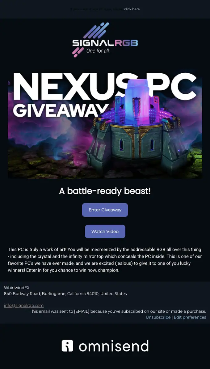 SignalRGB promotional email, full length
