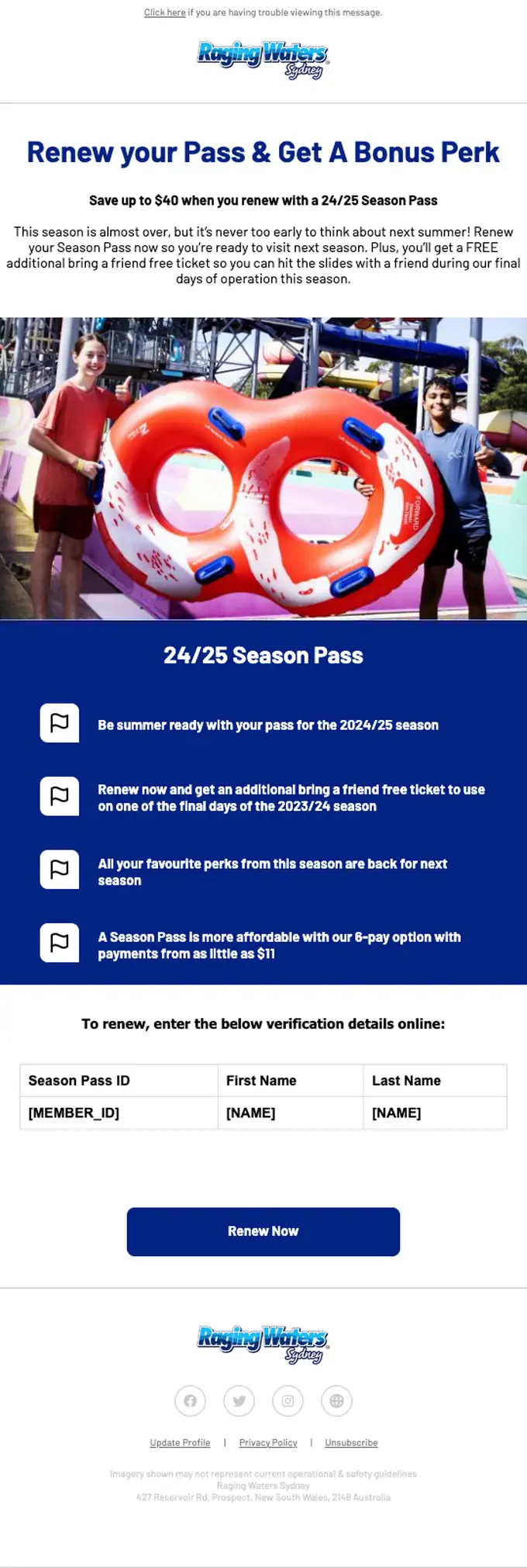 Raging Waters Sydney expiration notice email, full length