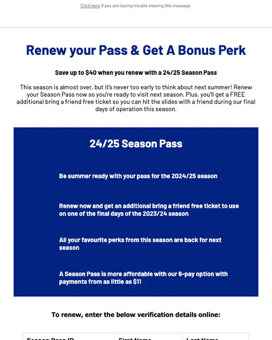 Raging Waters Sydney expiration notice email