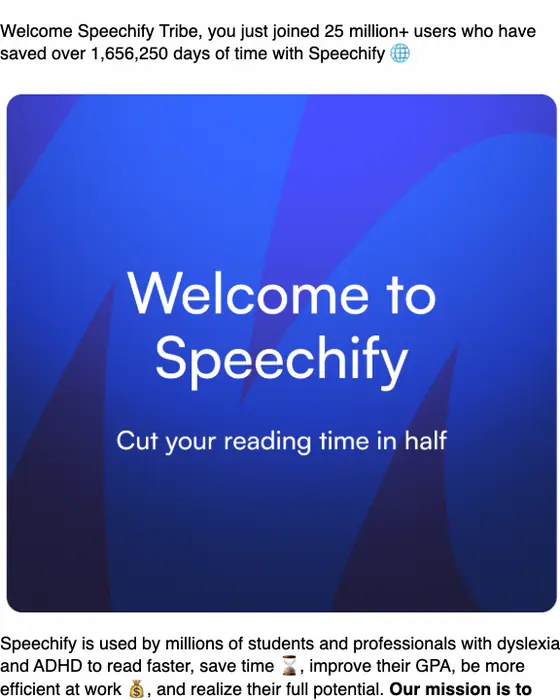 Speechify welcome email