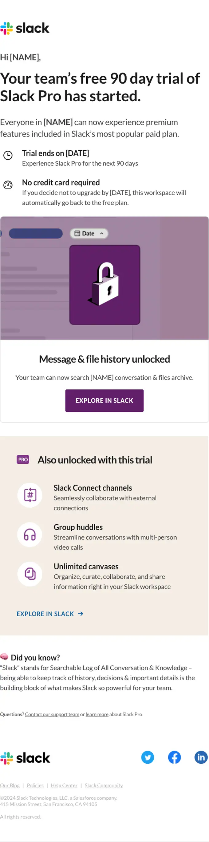 Slack subscription email, full length