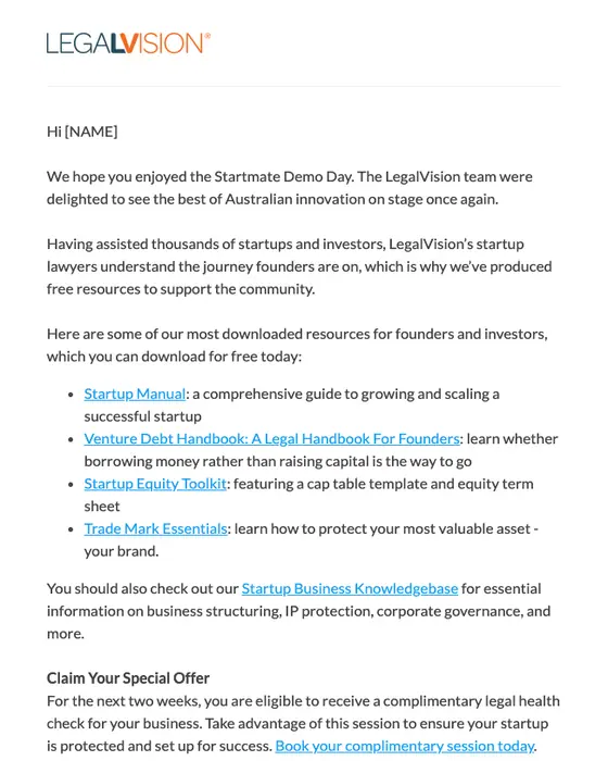 LegalVision promotional email