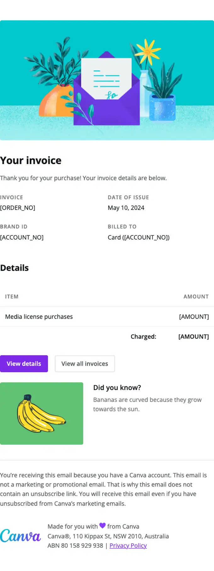 Canva invoice email, full length