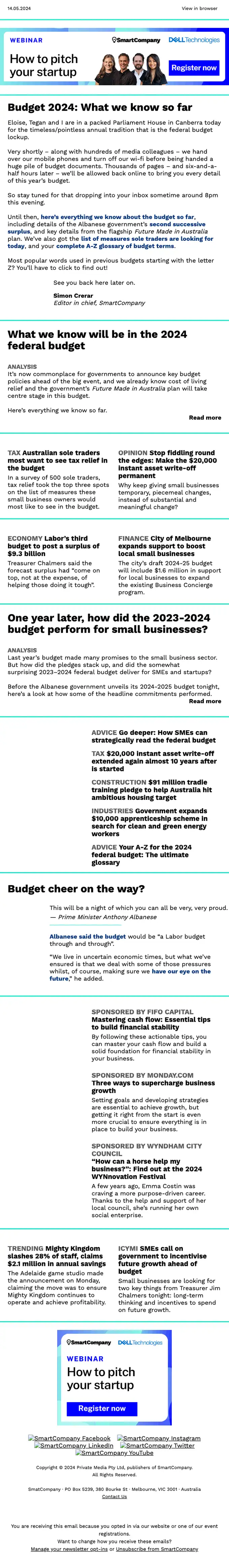 SmartCompany newsletter email, full length