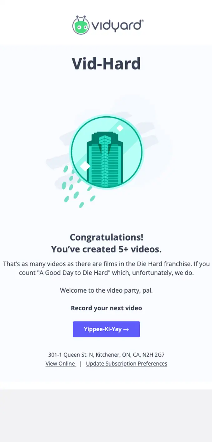 Vidyard account notice email, full length