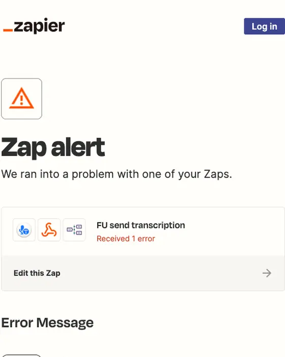 Zapier Alerts security alert email