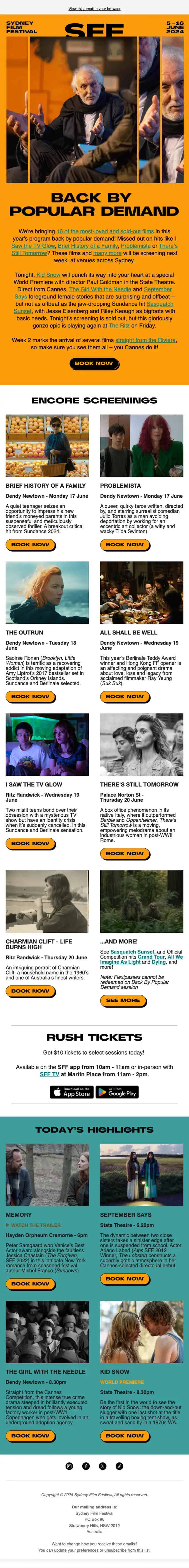 Sydney Film Festival promotional email, full length