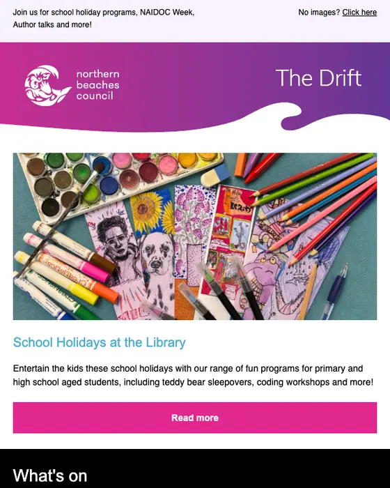 Northern Beaches Council Library Service newsletter email
