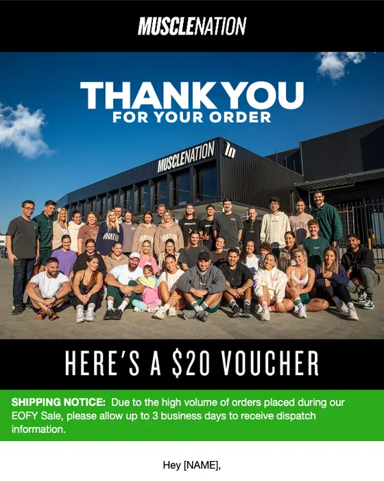 Muscle Nation thank you email