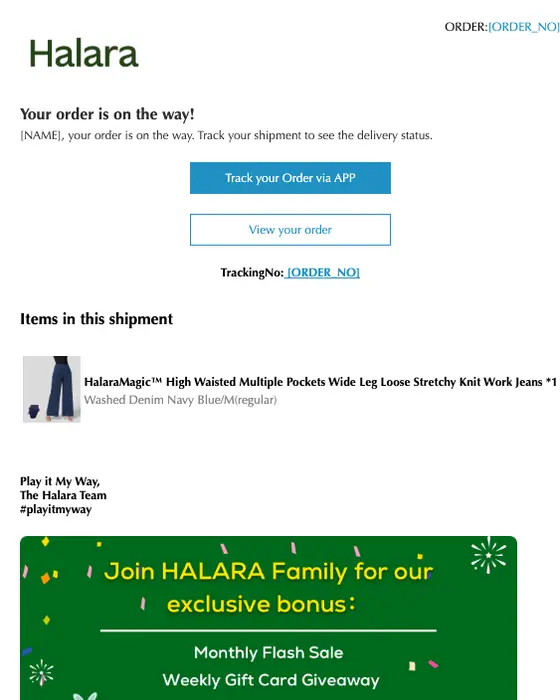 Halara shipping email