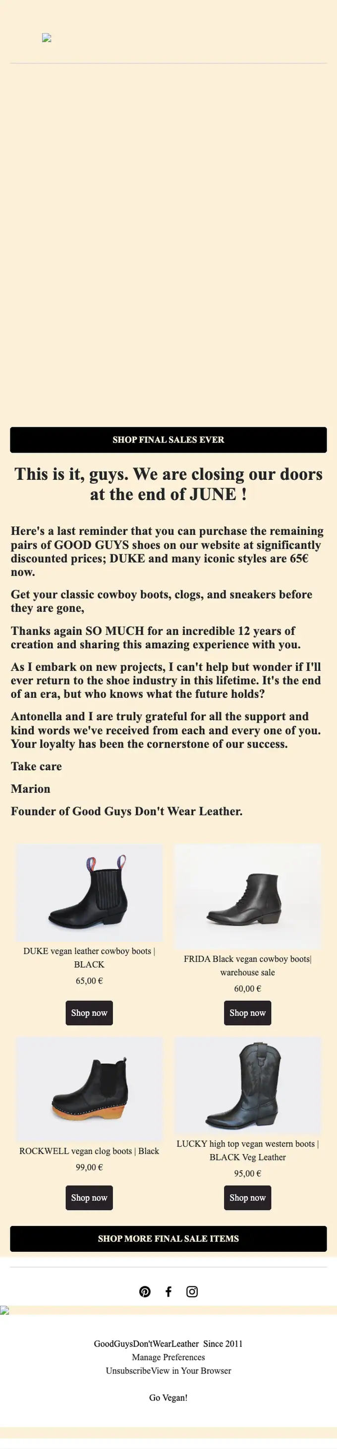 Good Guys Don't Wear Leather sale email, full length