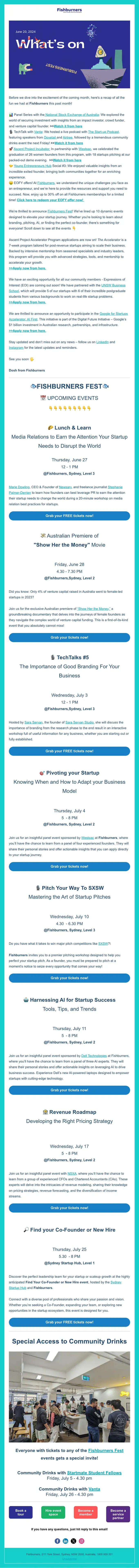 Fishburners event invite email, full length