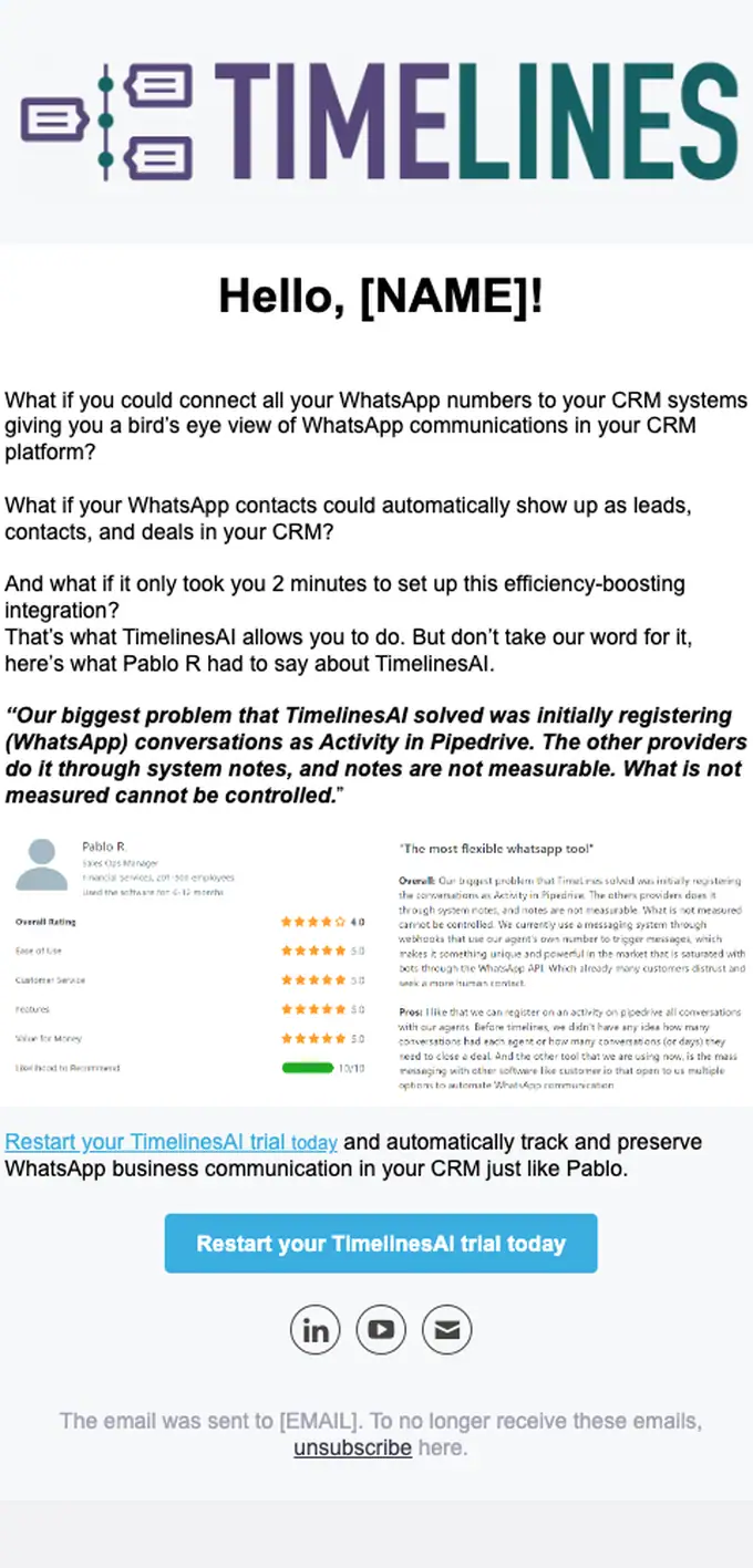 TimelinesAI re engagement email, full length